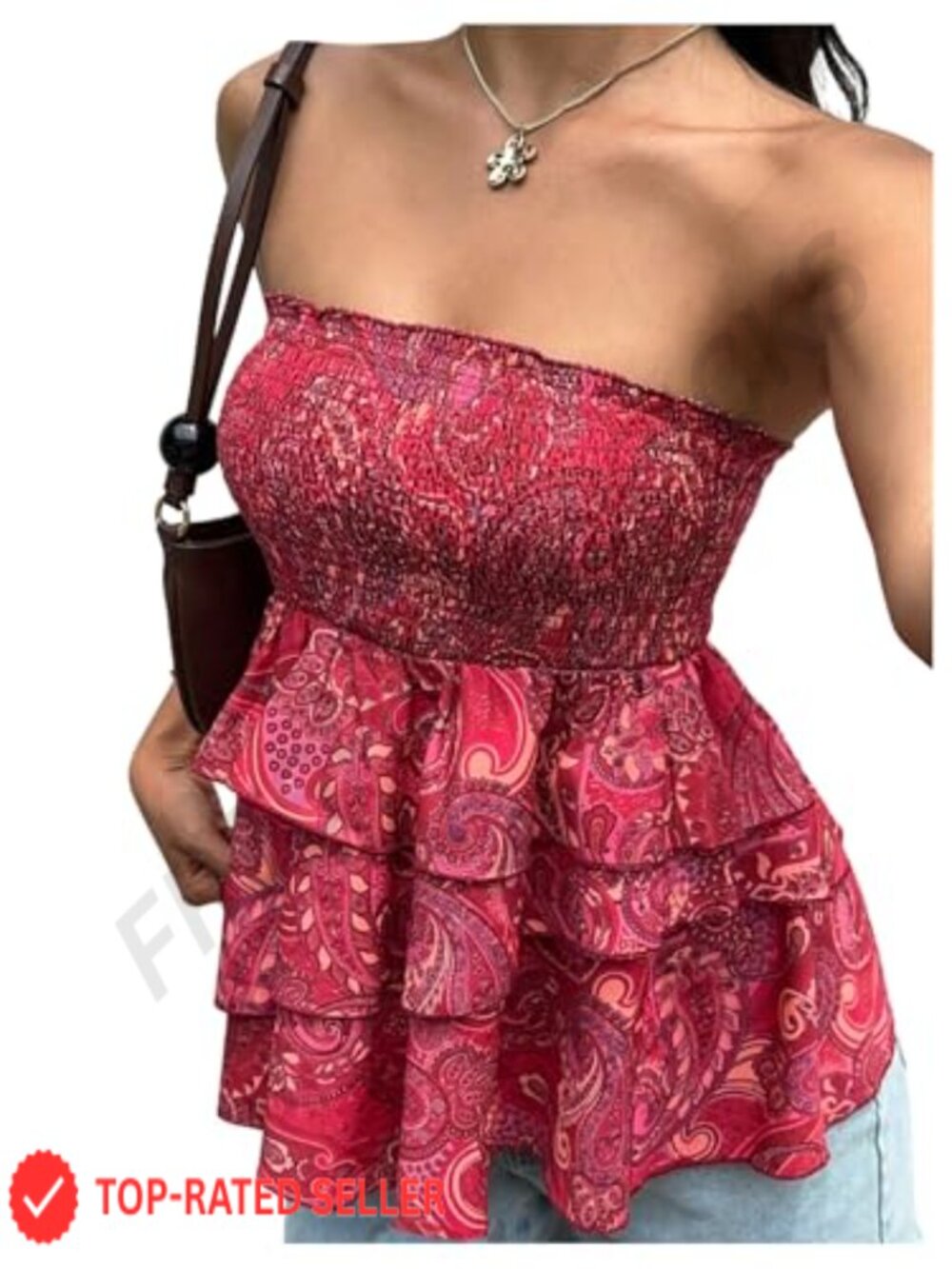 Boho Paisley Strapless Ruffle Tube Top Sleeveless Summer Beach